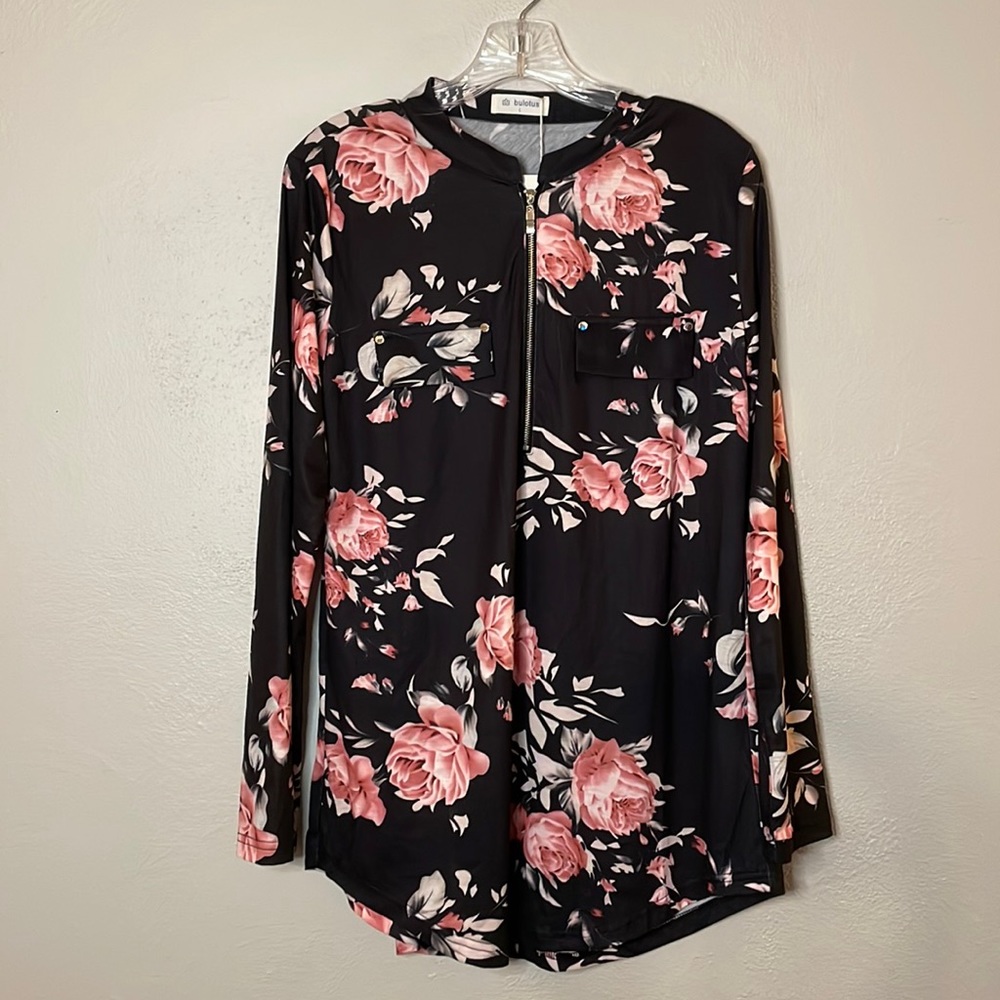Bulotus Women's Floral Zip Front Shirt